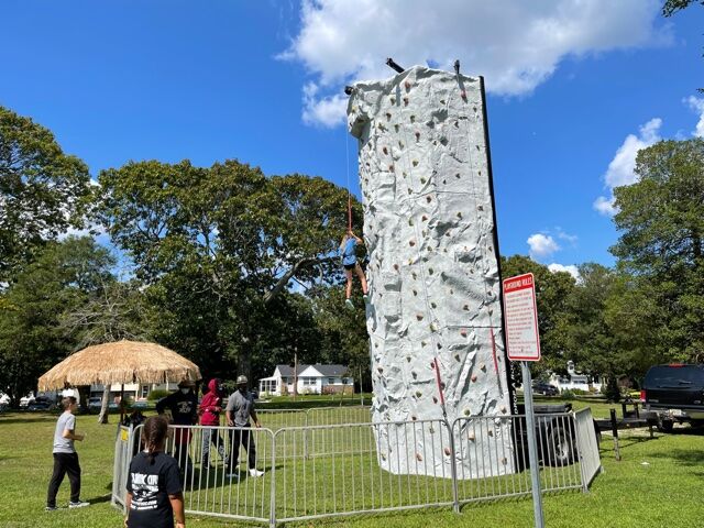 Rock climbing wall attraction at the Good Old Days festival